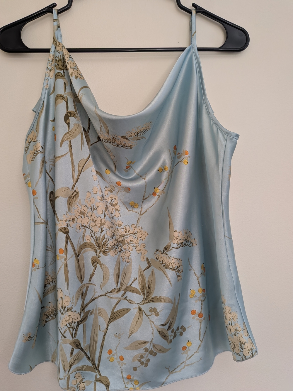 Light Blue Floral Satin Cowl Neck Camisole - Picture 3 of 7